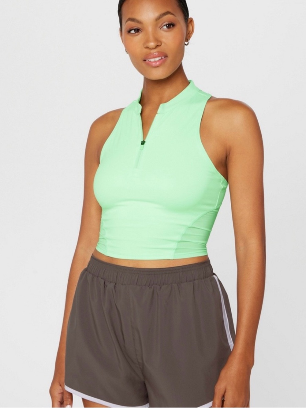 Fabletics Mint Green Racerback Zip-Front Crop Tank